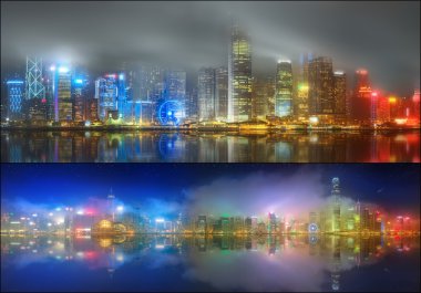 Hong Kong ve finans bölgesinin görünümlerinden ayarla