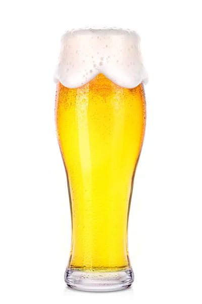 Frosty glass of light beer isolated — Stock Photo, Image