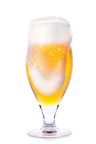 Frosty glass of light beer isolated — Stock Photo, Image
