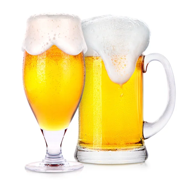 Frosty glasses of light beer isolated — Stock Photo, Image