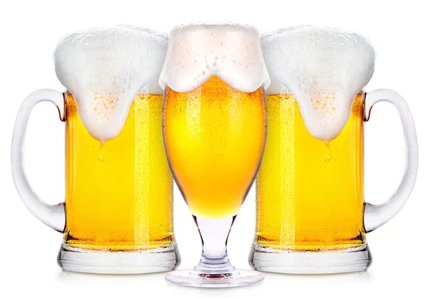 Frosty glasses of light beer isolated — Stock Photo, Image