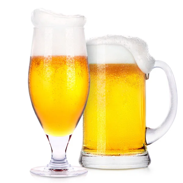 Frosty glasses of light beer isolated — Stock Photo, Image