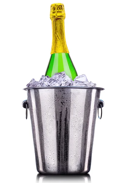 Bottle of champagne in ice bucket — Stock Photo, Image