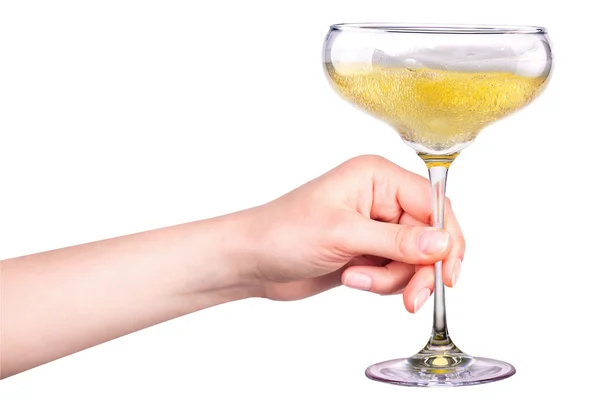 Hand mit Glas Champagner isoliert auf einem weißen — Stockfoto