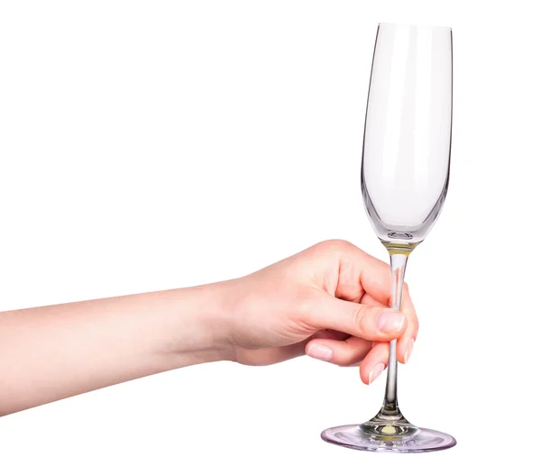 Hand with empty glass of champagne isolated — Stockfoto