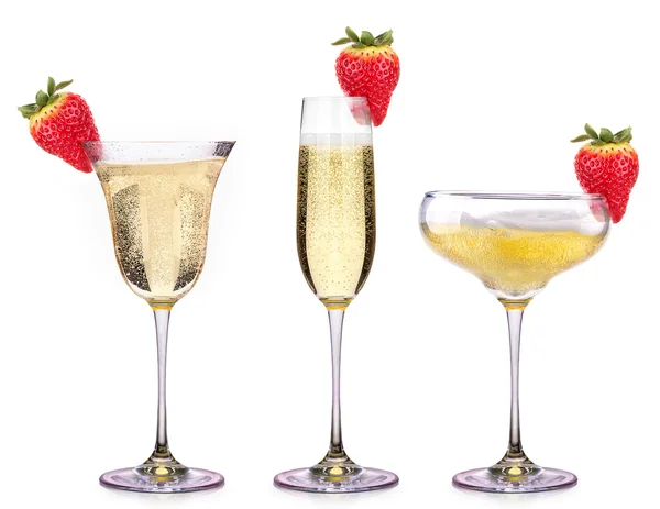 Glasses of champagne with strawberry — Stock Photo, Image