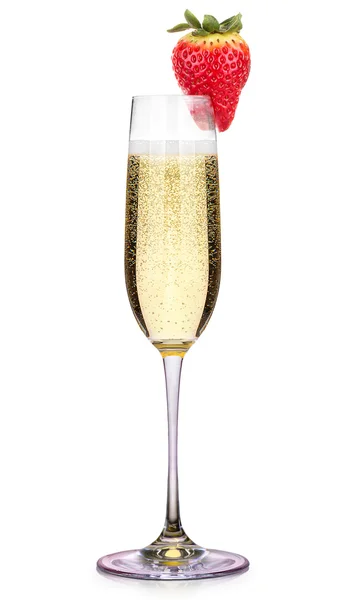 白で隔離のイチゴのシャンパン グラス — ストック写真