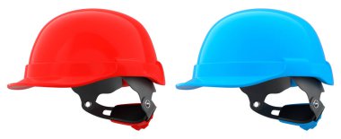 Güvenlik ve sanayi standartlarını sembolize eden, beyaz şeffaf arka plana izole edilmiş bir dizi inşaat kaskı.