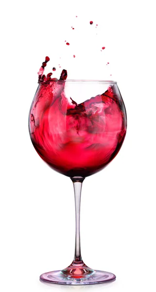 Glass of red wine with splashes isolated on a white — Stock Photo, Image