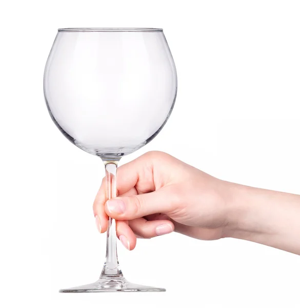 Пустой стакан вина на руку изолированы на белом — стоковое фото
