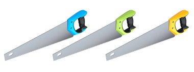 Ergonomik saplı el testereleri, kırpma yolu ile beyaz arkaplanda izole görüntülenmiş, Yapı aracı kavramı