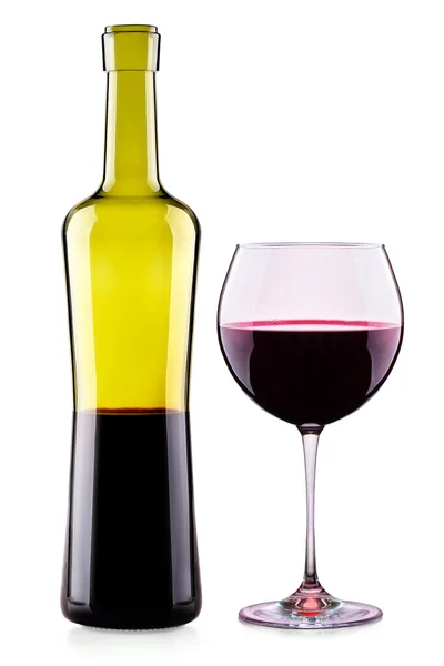 Elegante copa de vino tinto y botella aislada —  Fotos de Stock