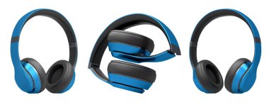 Farklı renklerde kablosuz kulaklıklar, beyaz arka planda izole edilmiş, ses teknolojisi kavramı.