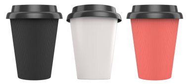 Kapaklı kahve fincanları, beyaz arka planda izole edilmiş, içecek konsepti..