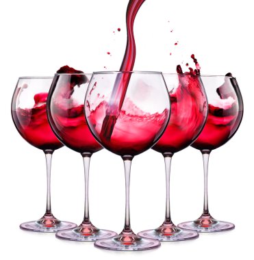 Beyaz izole şarap gözlük ayarla