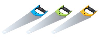 Ergonomik saplı el testereleri, kırpma yolu ile beyaz arkaplanda izole görüntülenmiş, Yapı aracı kavramı