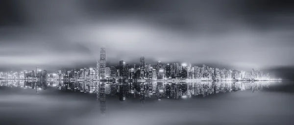 Hong Kong, fekete-fehérben panoráma — Stock Fotó
