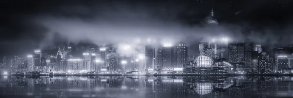 Hong Kong, fekete-fehérben panoráma — Stock Fotó