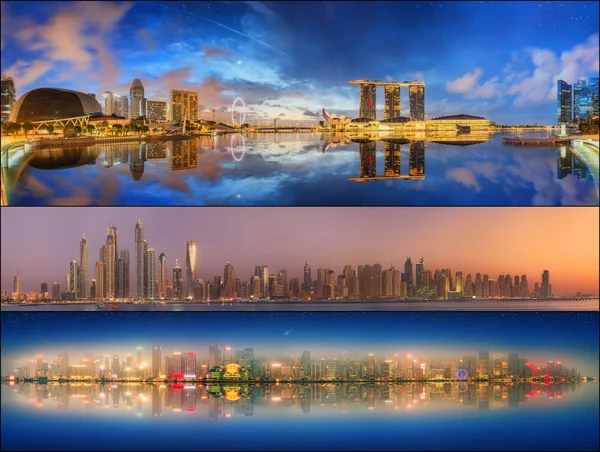 Vacker uppsättning av Dubai, Singapore, Hong Kong — Stockfoto