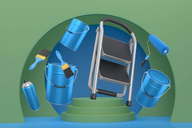 Tek renkli arka planda ürün sergisi için soyut sahne ya da podyum. Ürün sunumu için 3d görüntü oluşturma veya sahnede, kaidede veya platformda kozmetik ürünü gösterme