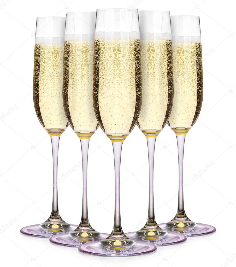 Glasses of champagne isolated on a white