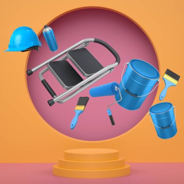 Tek renkli arka planda ürün sergisi için soyut sahne ya da podyum. Ürün sunumu için 3d görüntü oluşturma veya sahnede, kaidede veya platformda kozmetik ürünü gösterme