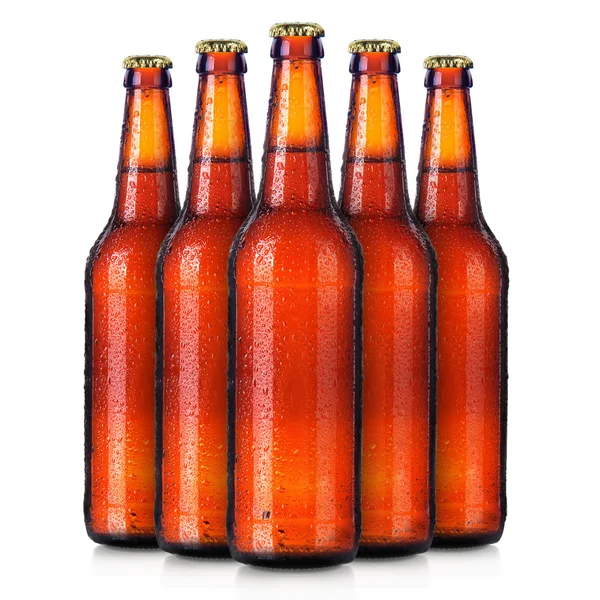 Készlet sörök palackok elkülönített fagyos csepp — Stock Fotó