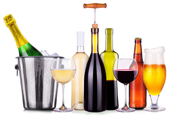 Set of different alcoholic drinks and cocktails