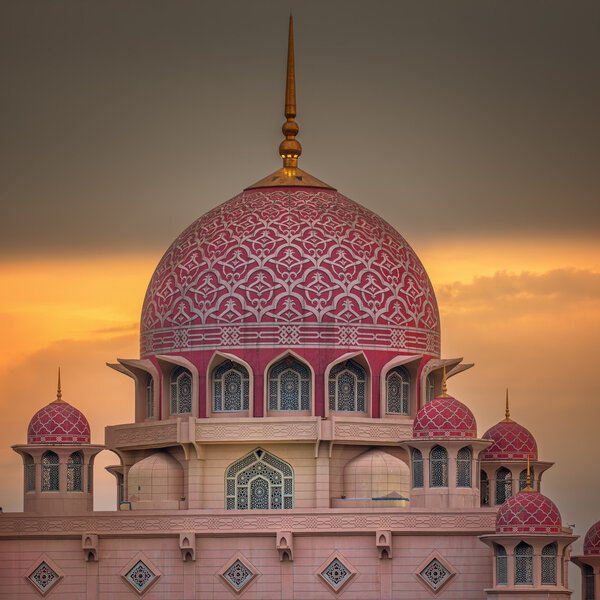 Sunset over Putrajaya Mosque and Panorama of Kuala Lumpur