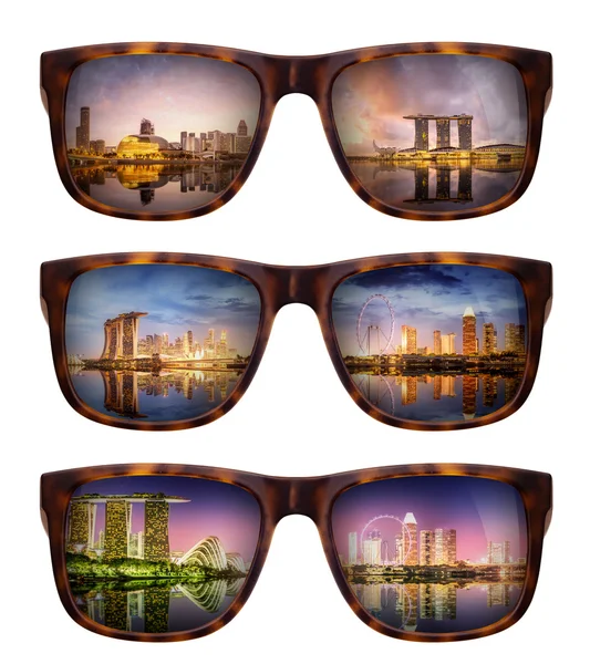 Gafas de sol con hermoso panorama de Singapur — Foto de Stock