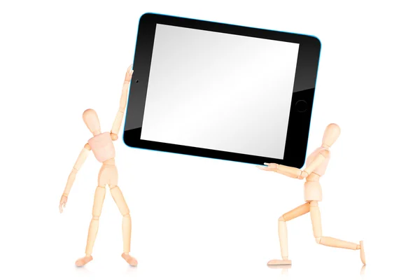 Tablet bilgisayar ile boş perde beyaz arka plan üzerinde izole — Stok fotoğraf