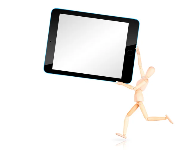 Tablet bilgisayar ile boş perde beyaz arka plan üzerinde izole — Stok fotoğraf