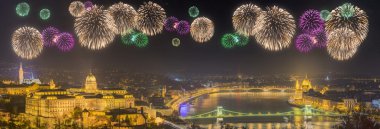 Altında güzel havai fişek ve cityscape Budapeşte