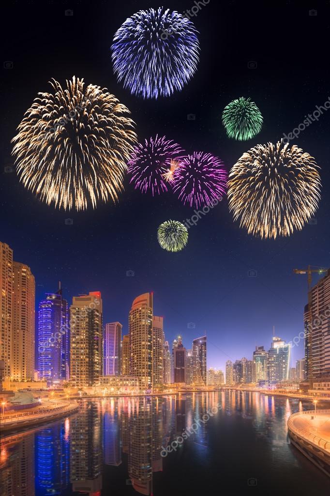 Beautiful fireworks in Dubai marina. UAE Stock Photo by ©boule1301 90685358