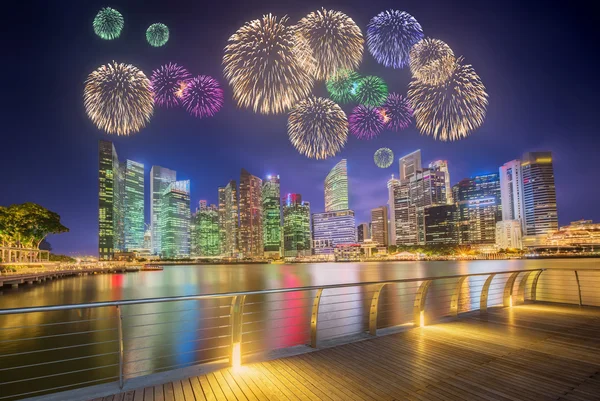 Marina Bay, Singapur güzel havai fişek — Stok fotoğraf