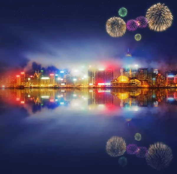 Gyönyörű tűzijátékok Hong Kong — Stock Fotó