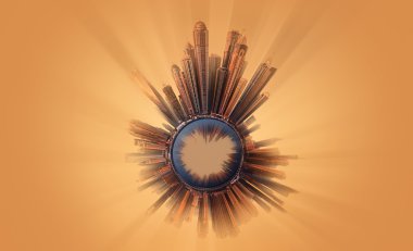 Minyatür dünya gezegenin tüm önemli binalar birlikte Dubai ile