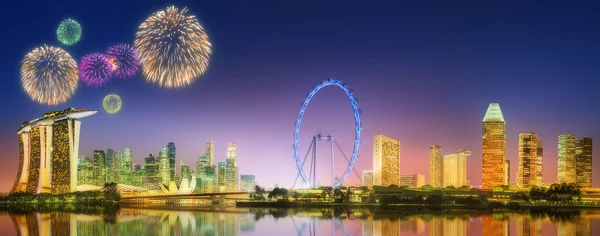 A Marina Bay, Szingapúr Skyline Fireworks — Stock Fotó