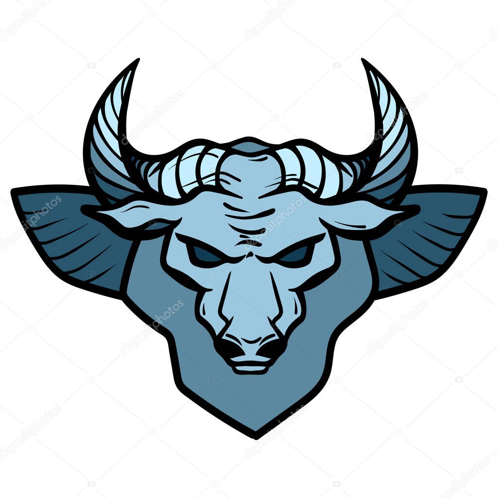 Modern and creative bull head. Bull with wings, cow icon, isolated vector illustration.