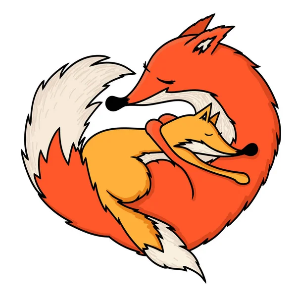 Šťastný Den Matek Přání Roztomilými Lišky Ručně Kresleném Stylu Rámeček — Stockový vektor