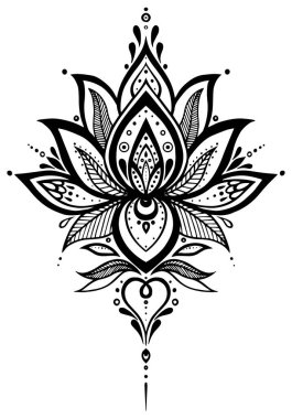 Mehendi tarzında bir çiçek. Siyah renk. vektör illüstrasyonu