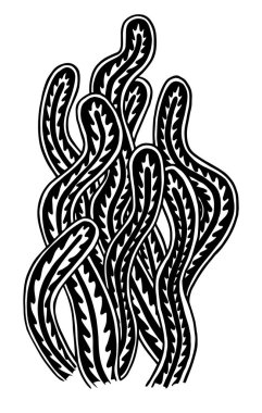 Deniz yosunu soyut vektör silueti. Etnik stil tekstil koleksiyonu. Arkaplan ve dokuma dükkanı.