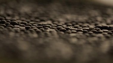 Lezzetli ve çok pahalı mersin balığı havyarı. Siyah havyar yakın plan. Yumuşak odaklı ve güzel Bokeh.