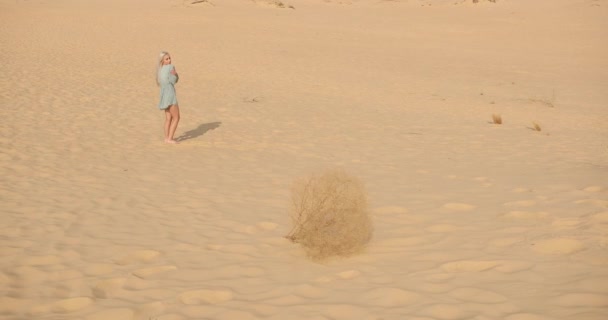 Atractiva rubia sola en el desierto. Una joven está sola en el desierto — Vídeo de stock