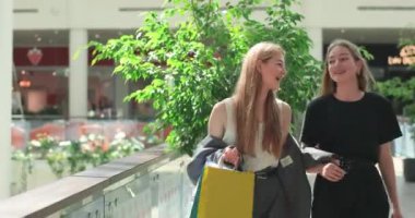 Tarz sahibi arkadaşlar alışveriş merkezinde yürüyor, gülüyor ve ilginç bir sohbet başlatıyorlar. Mutlu arkadaşlar başarılı bir alışverişten sonra evlerine giderler. 4K video