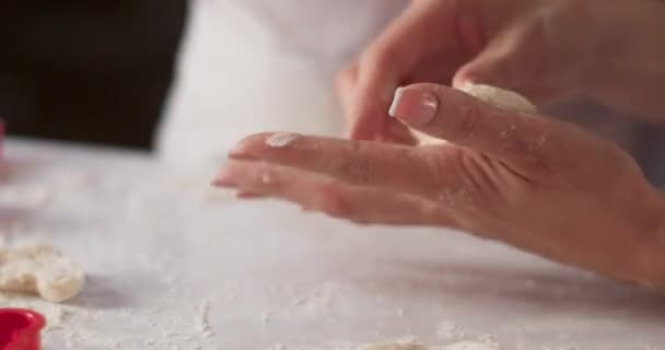 어머니가 반죽을 짜는 손을 단정하게 하는 그림. 어린 어머니는 부엌에서 아들 과 함께 더러운 손으로 반죽을 만들어 굽고 있다. — 비디오