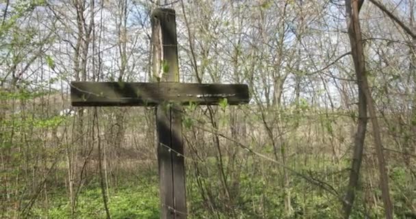 Una cruz de madera en el antiguo cementerio alemán. Asentamientos alemanes en Ucrania — Vídeo de stock