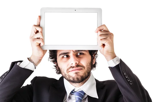 Homem de negócios inteligente com tablet — Fotografia de Stock