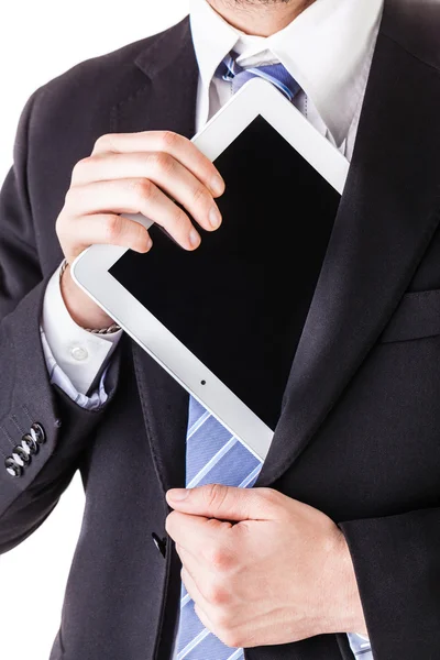 Puxando tablet de bolso — Fotografia de Stock