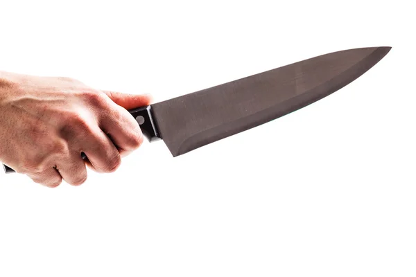 Holding a kitchen knife isolated — Stock Photo, Image